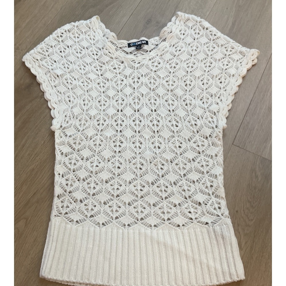 Vintage Coolwear Cream‎ Crochet Top Sleeveless Women's Small Lightweight